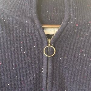 Navy Knit Sweater with Colorful Speckles and Zipper